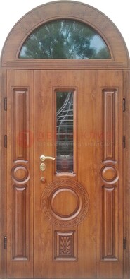Двустворчатая железная дверь МДФ со стеклом в форме арки ДА-52 в Иваново