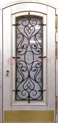 Железная дверь Винорит в форме арки со стеклом и ковкой ДА-53 в Иваново