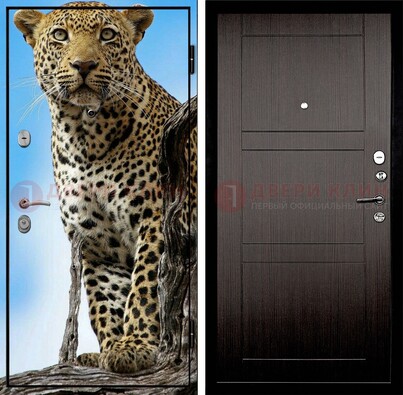 Железная дверь с рисунком гепарда снаружи ДФ-27 в Иваново