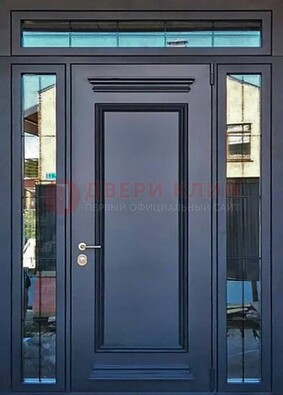 Черная металлическая дверь с фрамугой и филенкой ДФГ-19 в Иваново