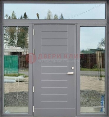 Серая стальная дверь с панелью МДФ и стеклянными фрамугами ДФГ-28 в Иваново