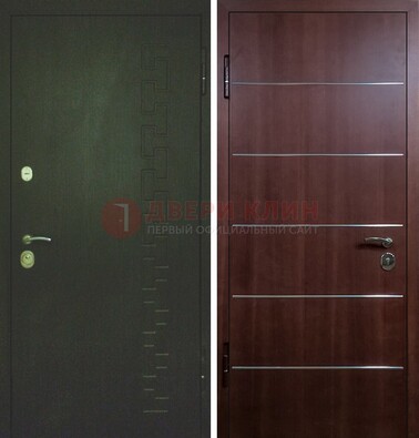 Темная металлическая дверь с МДФ ламинат с молдингами внутри ДМ-16 в Луховицах
