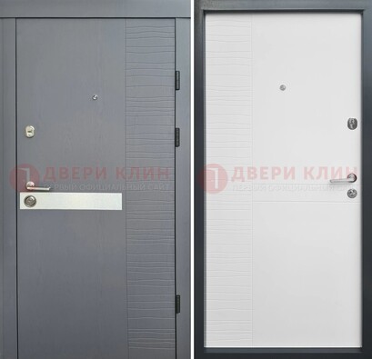 Черная металлическая дверь с белой резной МДФ панелью ДМ-215 в Иваново