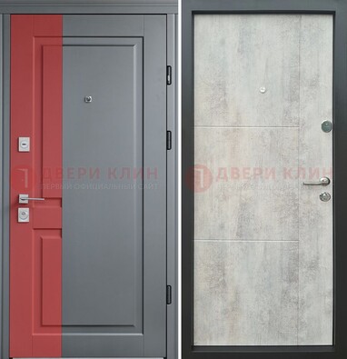 Серая с красной полосой металлическая дверь МДФ ДМ-245 в Апрелевке