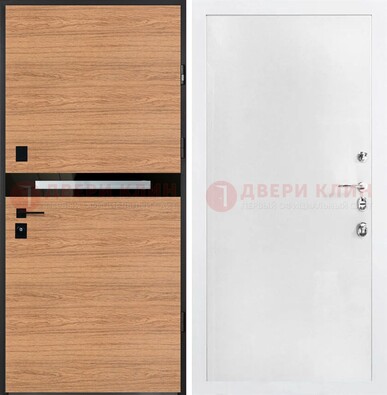 Железная коричневая дверь с МДФ в белом цвете ДМ-313 в Иваново