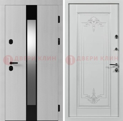 Белая металлическая дверь МДФ с зеркальной вставкой ДМ-324 в Иваново