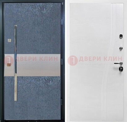 Синяя входная дверь МДФ с серебряной вставкой ДМ-330 в Иваново