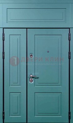 Синяя металлическая дверь с МДФ и верхней фрамугой ДМ-339 в Иваново