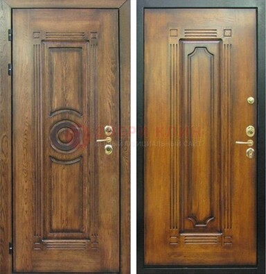 Коричневая металлическая дверь с массивом дуба с рисунком ДМД-10 в Иваново