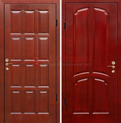 Красная металлическая дверь с массивом дуба ДМД-15 в Иваново