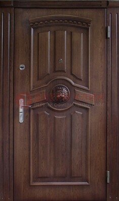 Темная железная дверь с массивом дуба с украшением ДМД-40 в Иваново