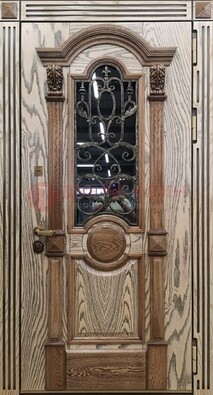 Железная дверь с массивом дуба со стеклом и ковкой ДМД-47 в Иваново