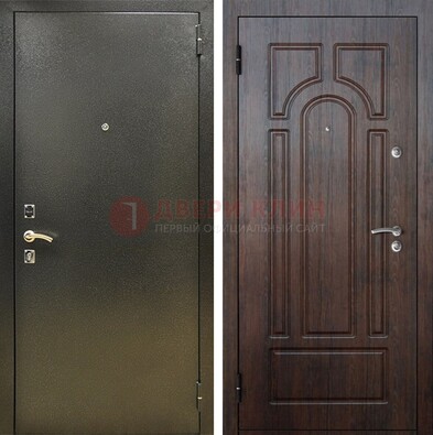 Железная темно-серая дверь с порошковым напылением и МДФ Тисненый орех ДП-275 в Иваново