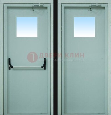 Серая металлическая противопожарная дверь со стеклянной вставкой ДПП-3 в Иваново