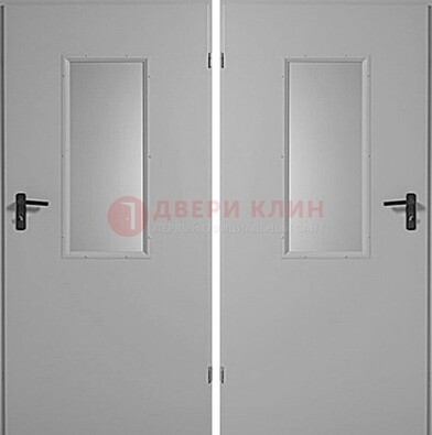 Белая металлическая противопожарная дверь с декоративной вставкой ДПП-7 в Иваново