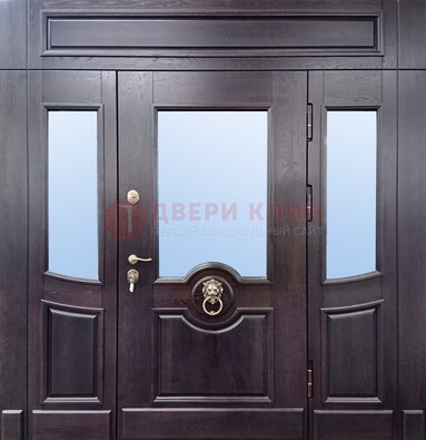 Филенчатая металлическая дверь с панелью МДФ и стеклом ДПР-102 в Иваново
