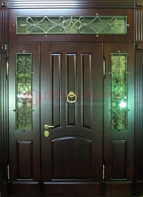Стальная парадная дверь со стеклом и ковкой ДПР-18 для деревянного дома в Иваново