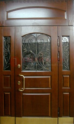 Стальная парадная дверь со вставками из стекла и ковки ДПР-30 в коттедж в Иваново