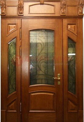 Парадная дверь со стеклянными вставками и ковкой ДПР-36 для дома в Иваново