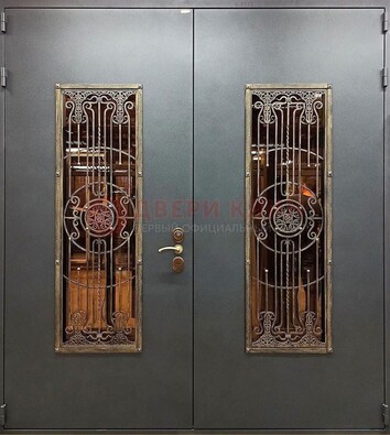 Входная металлическая парадная дверь со стеклом и ковкой ДПР-81 в Иваново
