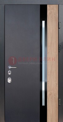 Черная металлическая дверь МДФ со стеклом ДС-14 в Иваново