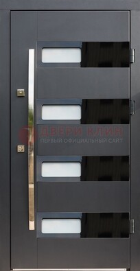 Черная стальная дверь МДФ хайтек со стеклом ДС-16 в Иваново