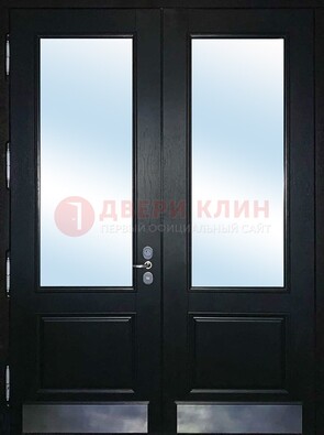 Черная двухстворчатая металлическая дверь со стеклом ДС-25 в Иваново
