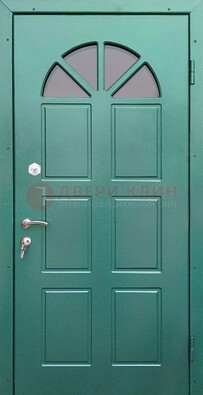 Зеленая стальная дверь со стеклом для дома ДС-28 в Иваново
