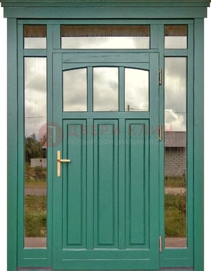 Зеленая металлическая дверь МДФ со стеклом ДС-43 в Иваново
