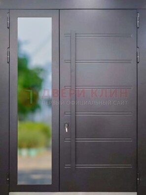 Чёрная двухстворчатая металлическая дверь со стеклом ДС-60 в Иваново