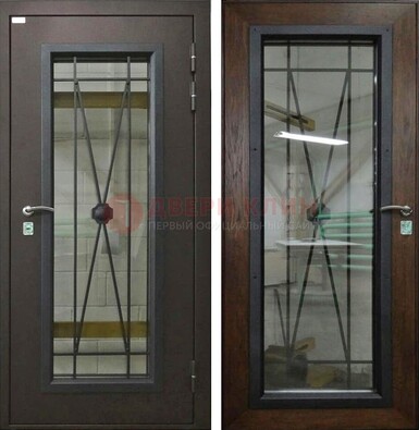 Коричневая железная дверь со стеклом для частного дома ДС-8 в Иваново