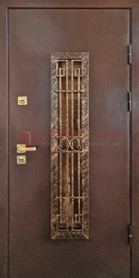 Металлическая дверь с порошковым напылением со стеклом и ковкой ДСК-110 в Иваново