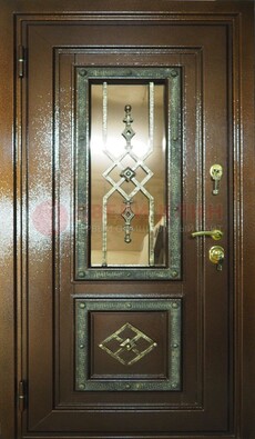 Теплая входная дверь со стеклом и ковкой разноцветной ДСК-13 в Иваново