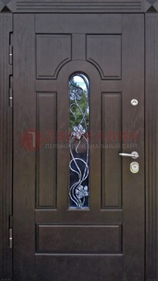Металлическая дверь со стеклом и ковкой в цвете венге ДСК-142 в Иваново