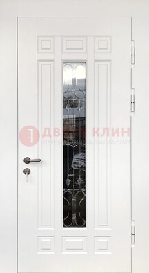 Белая стальная дверь винорит со стеклом и ковкой ДСК-191 в Иваново