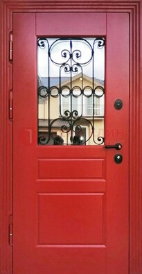 Красная железная дверь Винорит со стеклом и ковкой ДСК-205 в Иваново