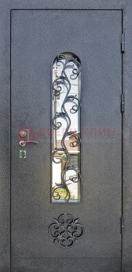 Темная стальная дверь Порошок со стеклом и ковкой ДСК-217 в Иваново