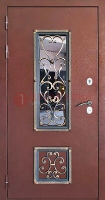 Уличная дверь Порошок со стеклом и ковкой для дома ДСК-218 в Иваново
