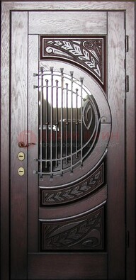 Одностворчатая входная дверь со стеклом и ковкой ДСК-21 в Иваново
