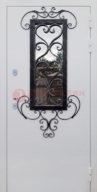 Белая уличная дверь Порошок со стеклом и ковкой ДСК-222 в Иваново