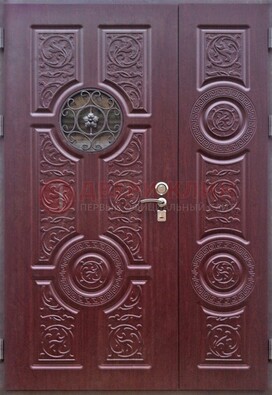 Красная железная дверь Винорит со стеклом и ковкой ДСК-235 в Иваново