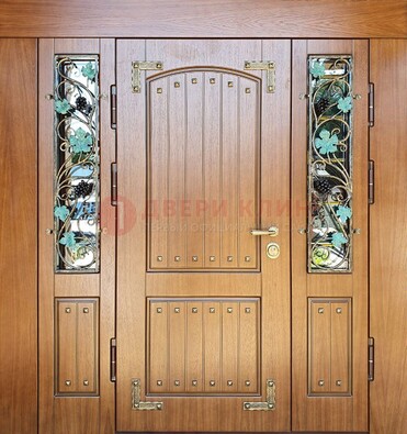 Железная дверь Винорит со стеклом и ковкой лозы ДСК-236 в Иваново
