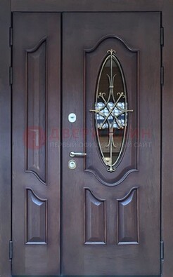 Темная металлическая дверь Винорит со стеклом и ковкой ДСК-239 в Иваново