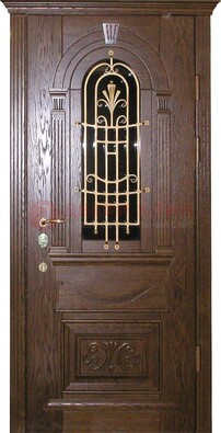Современная железная дверь со стеклом и ковкой золотой ДСК-23 в Иваново