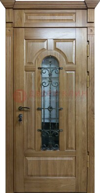 Металлическая дверь массив со стеклом и ковкой для дома ДСК-246 в Иваново