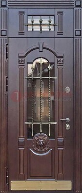 Металлическая дверь массив со стеклом и ковкой с фрамугой ДСК-249 в Иваново