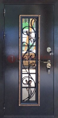 Железная дверь с порошковым напылением стеклом и ковкой ДСК-279 в Иваново