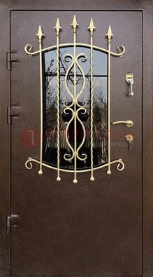 Стальная дверь Порошок со стеклом и ковкой для дома ДСК-280 в Иваново