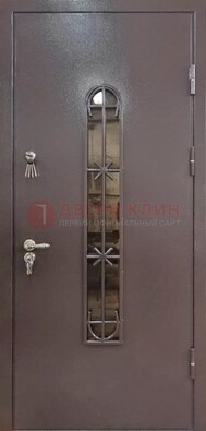 Металлическая дверь Порошок с небольшим стеклом и ковкой ДСК-282 в Иваново