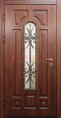 Тяжелая стальная дверь со стеклом и ковкой ДСК-42 в Иваново